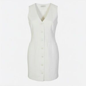 Reveriee White Linen Blend Mini Dress Minimalist Cottagecore Size L